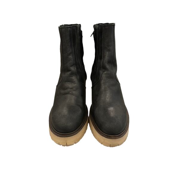 Free People James Chelsea Black Leather Ankle Boots Block Heel Platform Size 10 - Picture 6 of 13